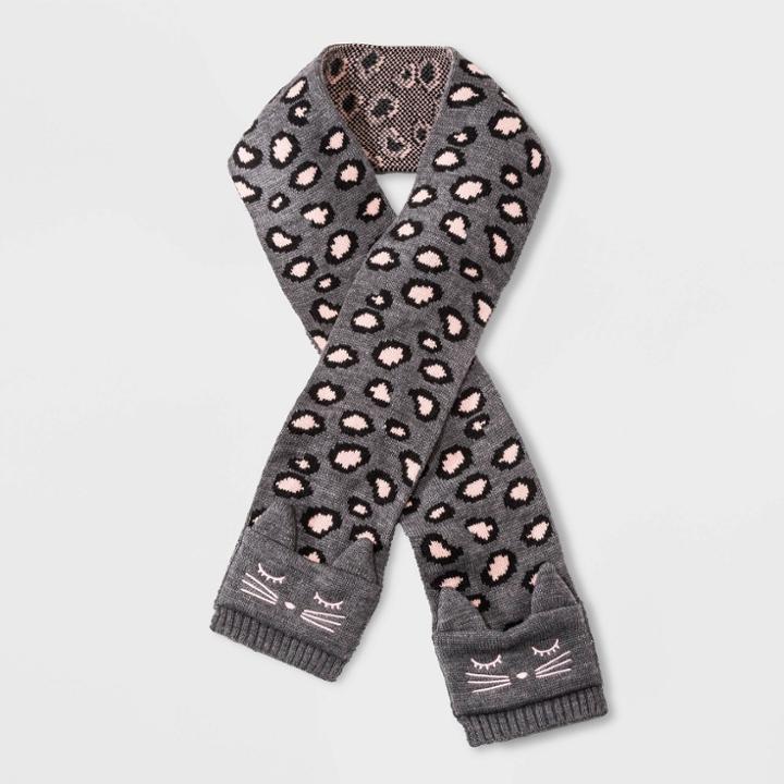 Girls' Leopard With Novelty Pocket Scarves - Cat & Jack Gray One Size, Medium Heather Gray