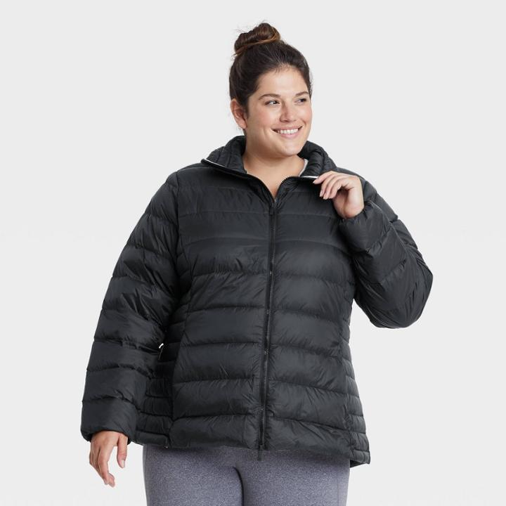 Women's Plus Size Packable Down Puffer Jacket - All In Motion Black