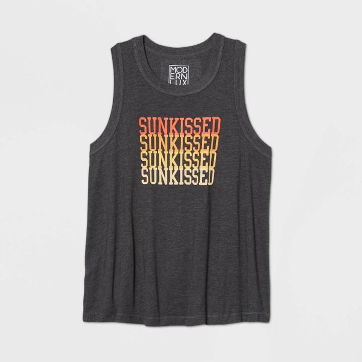 Modern Lux Women's Plus Size Sunkissed Graphic Tank Top - Charcoal Gray