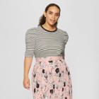 Women's Plus Size Striped Puff Sleeve Ringer T-shirt - Who What Wear Black/white 3x, Black/white