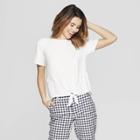 Women's Short Sleeve Satin Tie Front Top - A New Day White