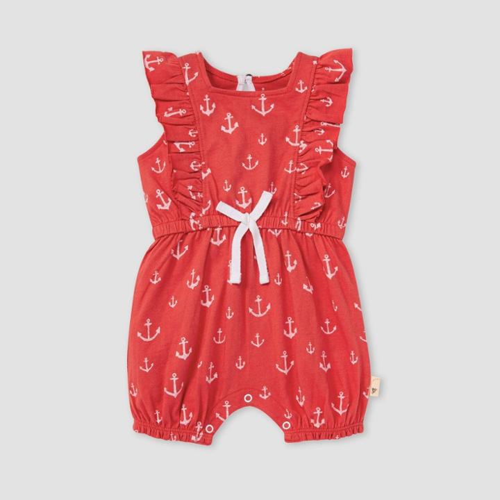 Burt's Bees Baby Baby Girls' Organic Cotton 'anchors Aweigh' Bubble Romper - Dark Red