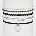 Simulated Pearl And Heart Charm Choker Necklace Set 5ct - Wild Fable Black