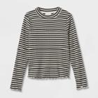 Girls' Long Sleeve Rib T-shirt - Cat & Jack Black/cream