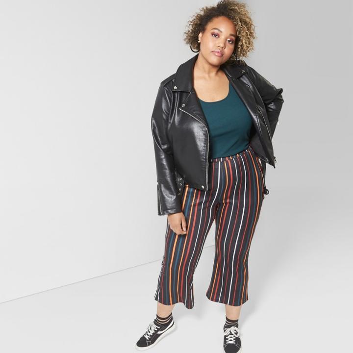 Women's Plus Size Striped Flare Crop Pants - Wild Fable Black