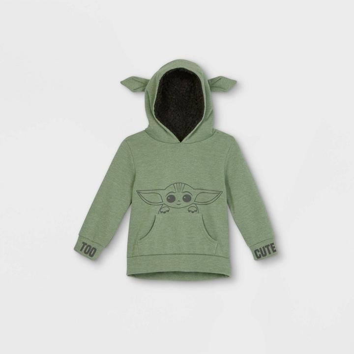 Disney Toddler Boys' Star Wars Baby Yoda 'too Cute' Cosplay Hooded Fleece Sweatshirt - Olive Green
