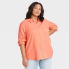 Women's Plus Size Long Sleeve Gauze Button-down Shirt - Universal Thread Moxie Peach