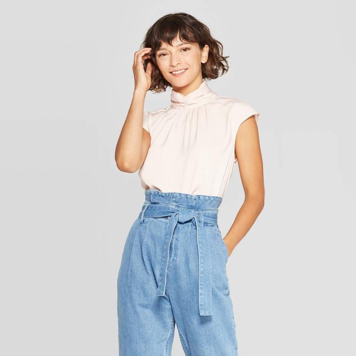Women's Short Sleeve Turtleneck Blouse - Who What Wear Peach (pink)