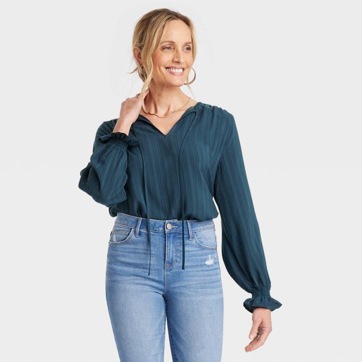 Women's Long Sleeve Blouse - Knox Rose Teal Blue