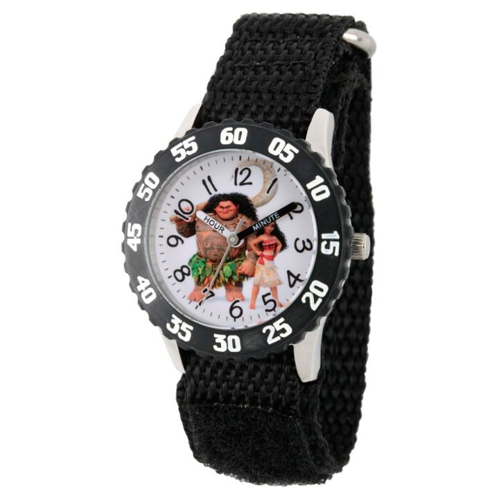 Boys' Disney Moana And Maui Stainless Steel Time Teacher Watch - Black, Black/silver/silver