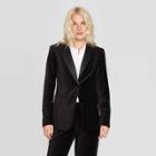Women's Long Sleeve Button-front Tuxedo Jacket - A New Day Black
