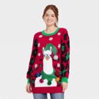 33 Degrees Women's Holiday Llama Graphic Sweater - Red Leopard Print