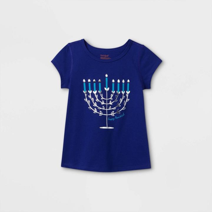 Toddler Girls' Adaptive Hanukkah Menorah Short Sleeve Graphic T-shirt - Cat & Jack Blue