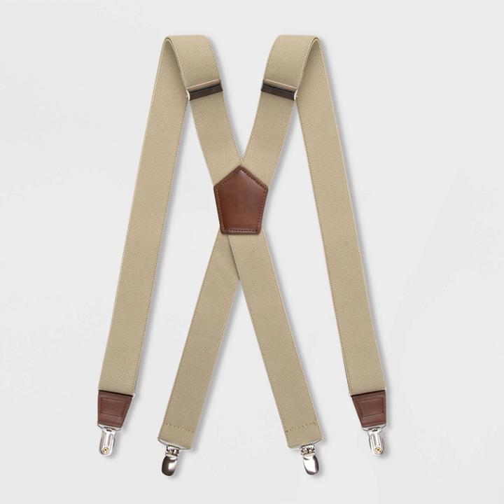 Men's Solid Suspenders - Goodfellow & Co Khaki One Size,
