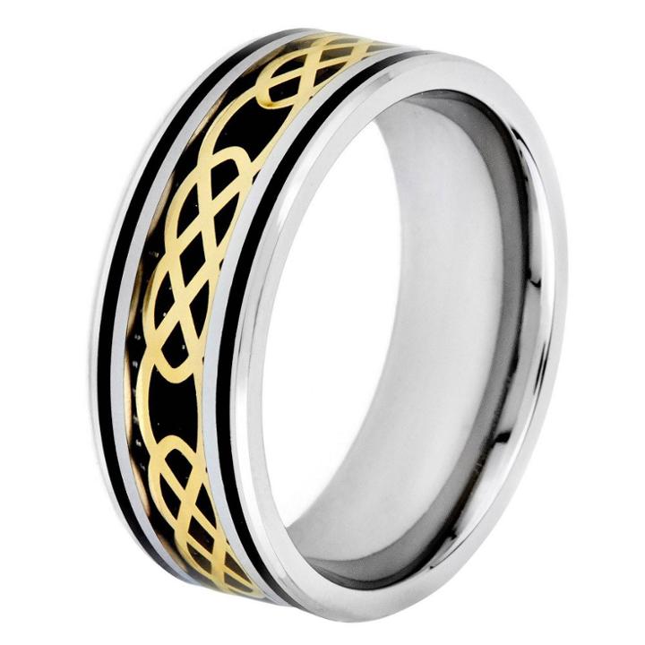 Men's Crucible Goldplated Steel Carbon Fiber And Celtic Knot Band - Black (11), Size: