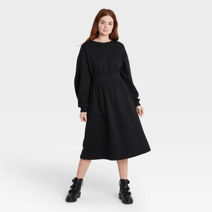 Women's Long Sleeve Sweatshirt Dress - Prologue Black