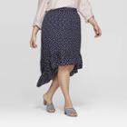 Women's Plus Size Polka Dot High Low Ruffle Skirt - Ava & Viv Navy