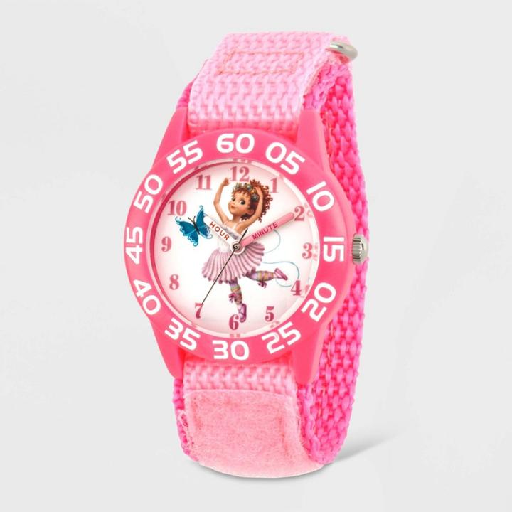Girls' Disney Fancy Nancy Plastic Time Teacher Hook And Loop Strap Watch - Pink