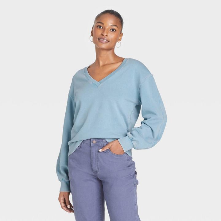 Women's French Terry Sweatshirt - Universal Thread Teal Blue