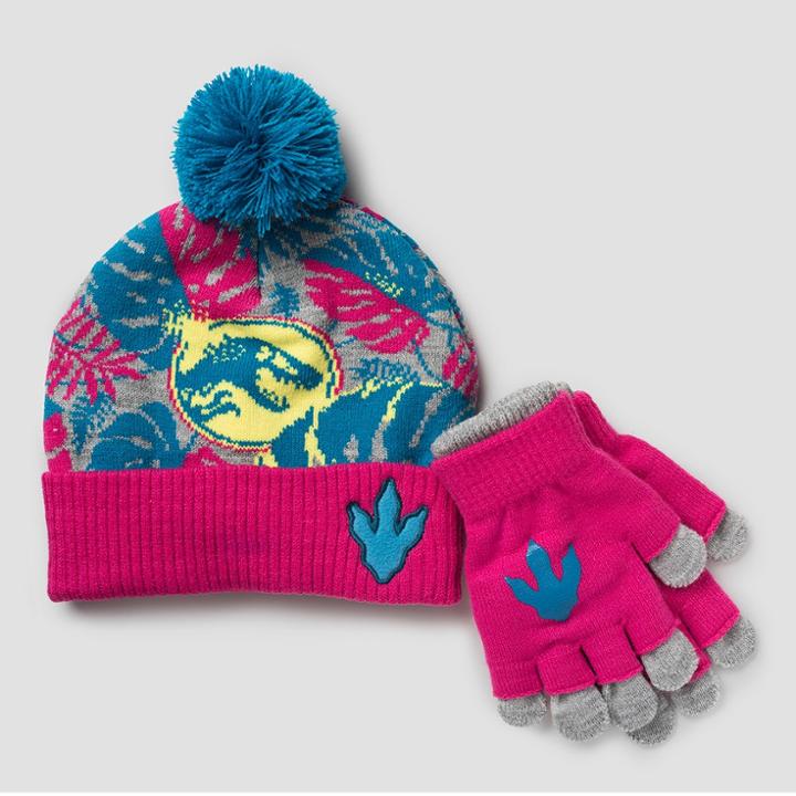 Girls' Jurassic World Hat & Gloves Set - One Size,