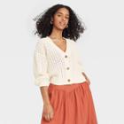 Women's V-neck Button-front Cardigan - A New Day Cream