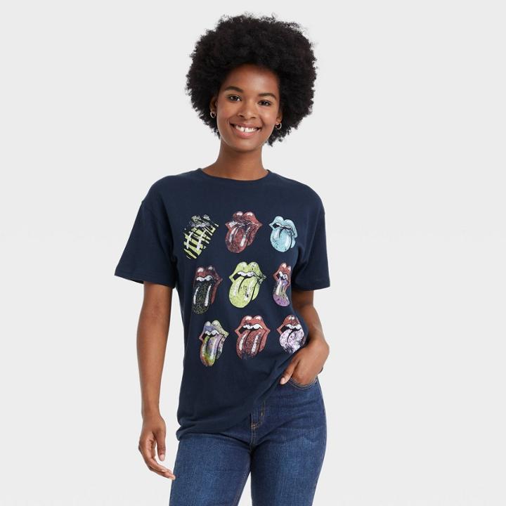 Women's The Rolling Stones Multi Logo Short Sleeve Graphic T-shirt - Navy
