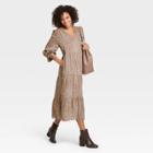 Women's Leopard Print Long Sleeve Tiered Dress - A New Day Brown
