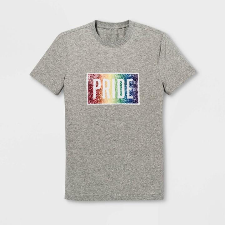 Target Pride Adult Extended Size Short Sleeve Gender Inclusive Reversible Sequins T-shirt Gray