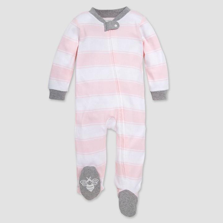 Burt's Bees Baby Baby Girls' Rugby Striped Organic Cotton Sleep N' Play - Pink Newborn