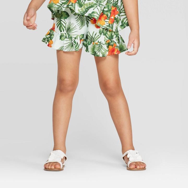 Toddler Girls' Tropical Ruffle Fashion Shorts - Art Class Green