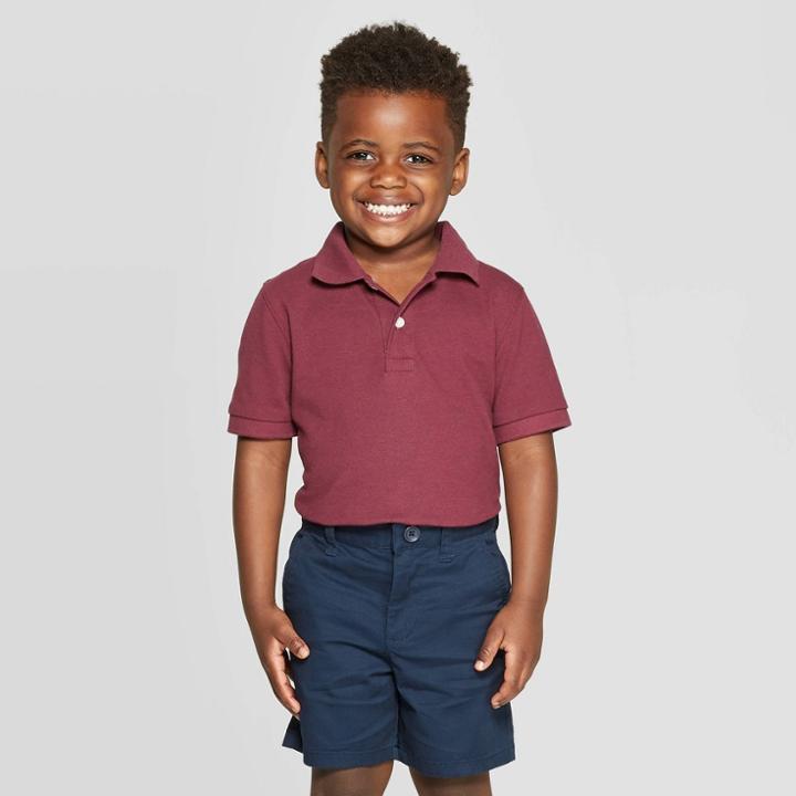 Toddler Boys' Short Sleeve Pique Uniform Polo Shirt - Cat & Jack Burgundy (red) Air