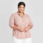 Women's Plus Size Long Sleeve Collared Button-down Shirt - Universal Thread Pink 1x, Women's,