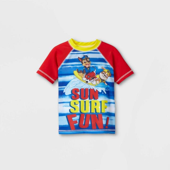 Toddler Boys' Paw Patrol Short Sleeve Rash Guard Swim Shirt - Blue/red