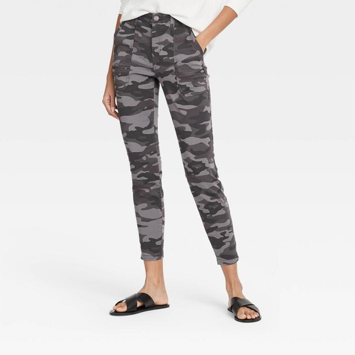 Women's Camo Print Mid-rise Utility Ankle Pants - Knox Rose Gray