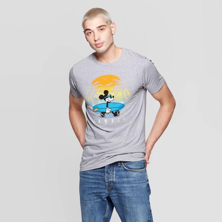 Men's Disney Mickey Mouse Short Sleeve Crewneck Hawaii Sunset Mickey Graphic T-shirt - Awake Gray