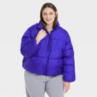 Women's Plus Size Short Matte Puffer Jacket - A New Day Dark Blue