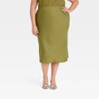 Women's Plus Size High-rise Midi Slip A-line Skirt - A New Day Olive