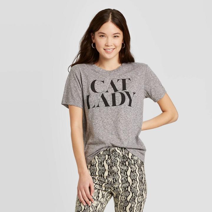 Women's Cat Lady Short Sleeve T-shirt - Zoe+liv (juniors') - Heather Gray