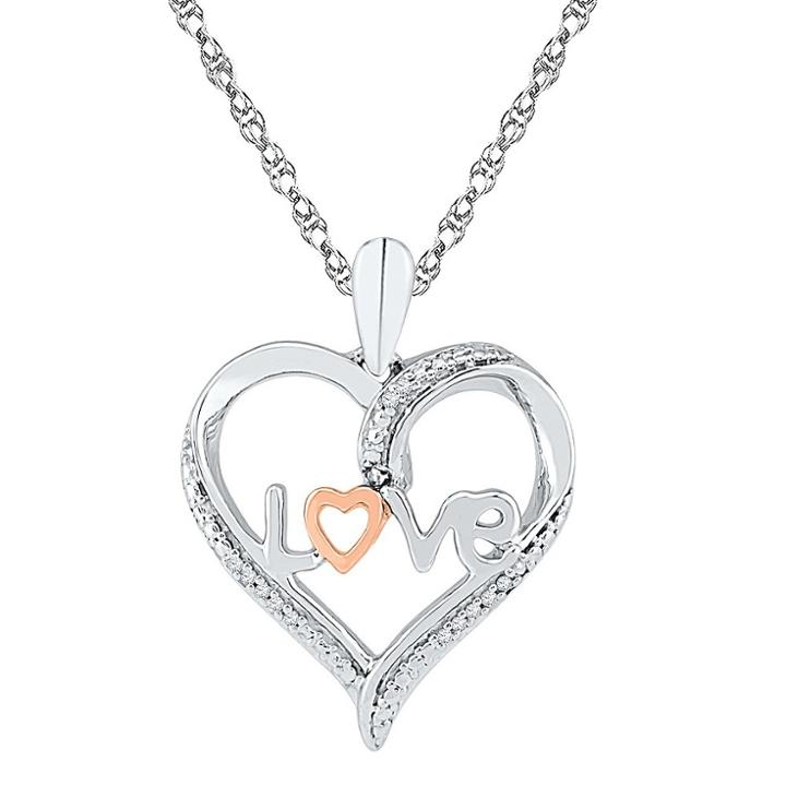 Distributed By Target 0.02 Ct. T.w. Round White Diamond Prong Set Heart Pendant In 10k Rosegold Over Sterling Silver, Women's
