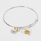 No Brand Grandma Heart And Tree Clear Crystal Tri Tone Expandable Bracelet - Silver, Women's, Pink Yellow