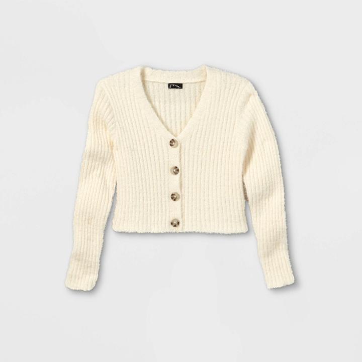 Girls' Fuzzy Button-up Cardigan - Art Class Cream