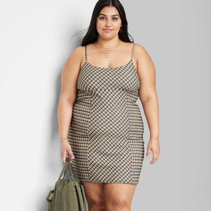 Women's Plus Size Sleeveless Woven Bodycon Dress - Wild Fable Navy Blue Plaid