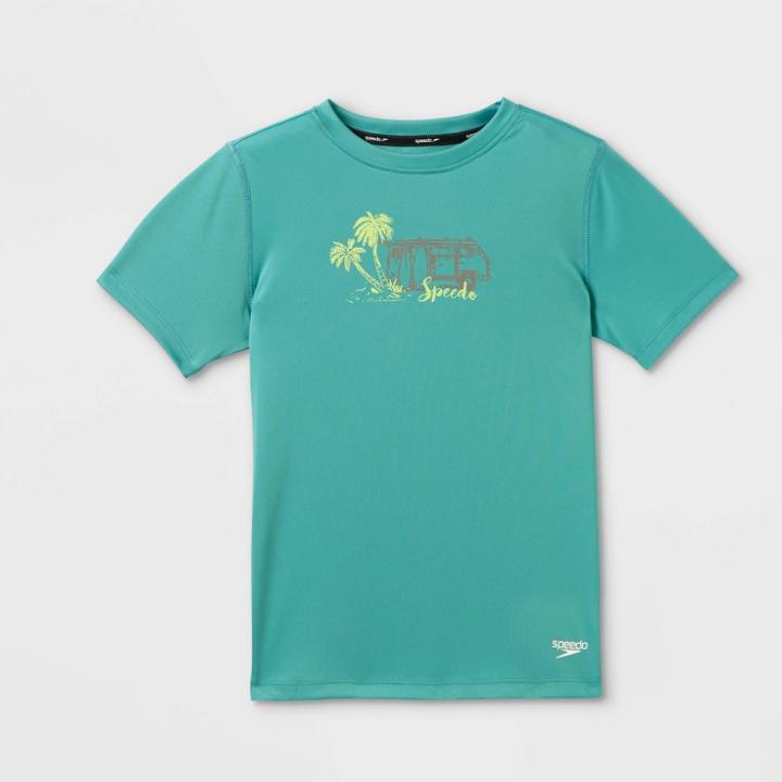 Speedo Boys' Short Sleeve Rash Guard Swim Shirt - Blue