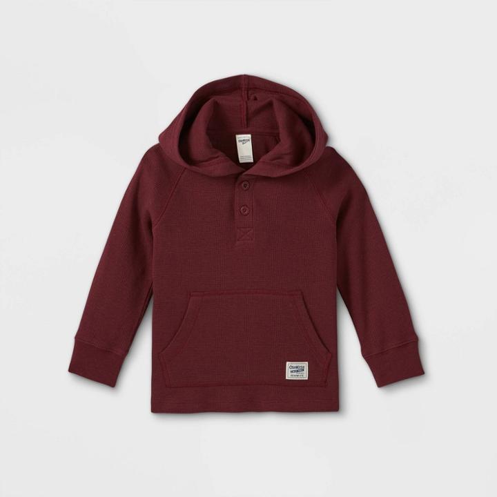 Oshkosh B'gosh Toddler Boys' Thermal Long Sleeve Hooded Henley T-shirt - Burgundy