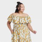 Women's Plus Size Ruffle Short Sleeve Off The Shoulder Top - Ava & Viv Metallic Gold X