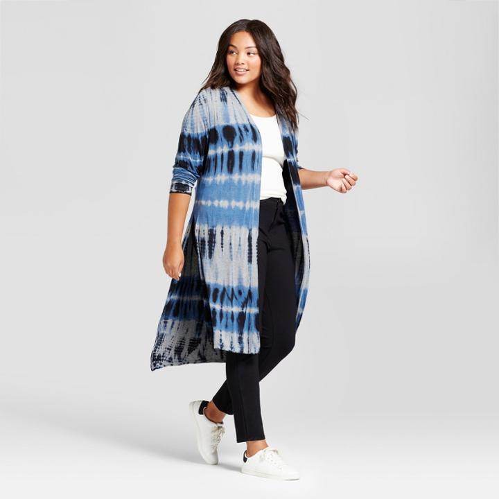 Women's Plus Size Open Layering - Ava & Viv Blue Tie Dye