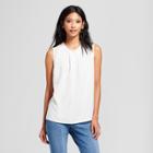 Eclair Women's Sleeveless Blouse With Sheer Shoulder Detail - Clair White