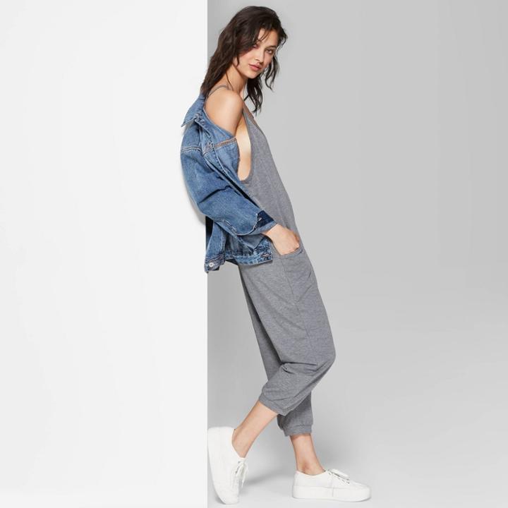 Women's Sleeveless V-neck Knit Cropped Jumpsuit - Wild Fable Heather Gray, Size: Xxl, Heather Grey