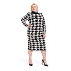 Women's Plus Size Houndstooth Strong Shoulder Sweater Midi Dress - Sergio Hudson X Target Black/white