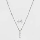 Silver Plated Cubic Zirconia 'e' Initial Earring And Pendant Necklace Set - A New Day